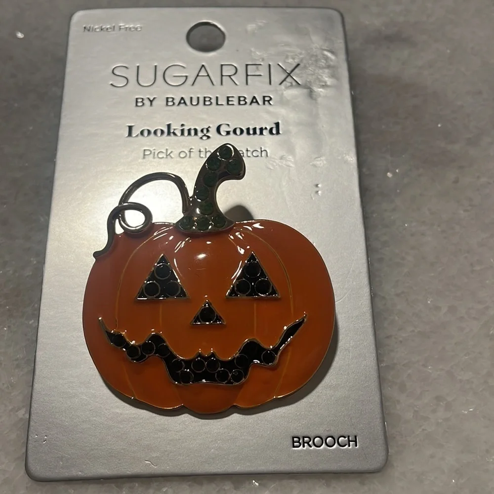 Sugarfix Baublebar Orange Green Enamel Gold Pin Brooch Halloween Pumpkin Gourd
